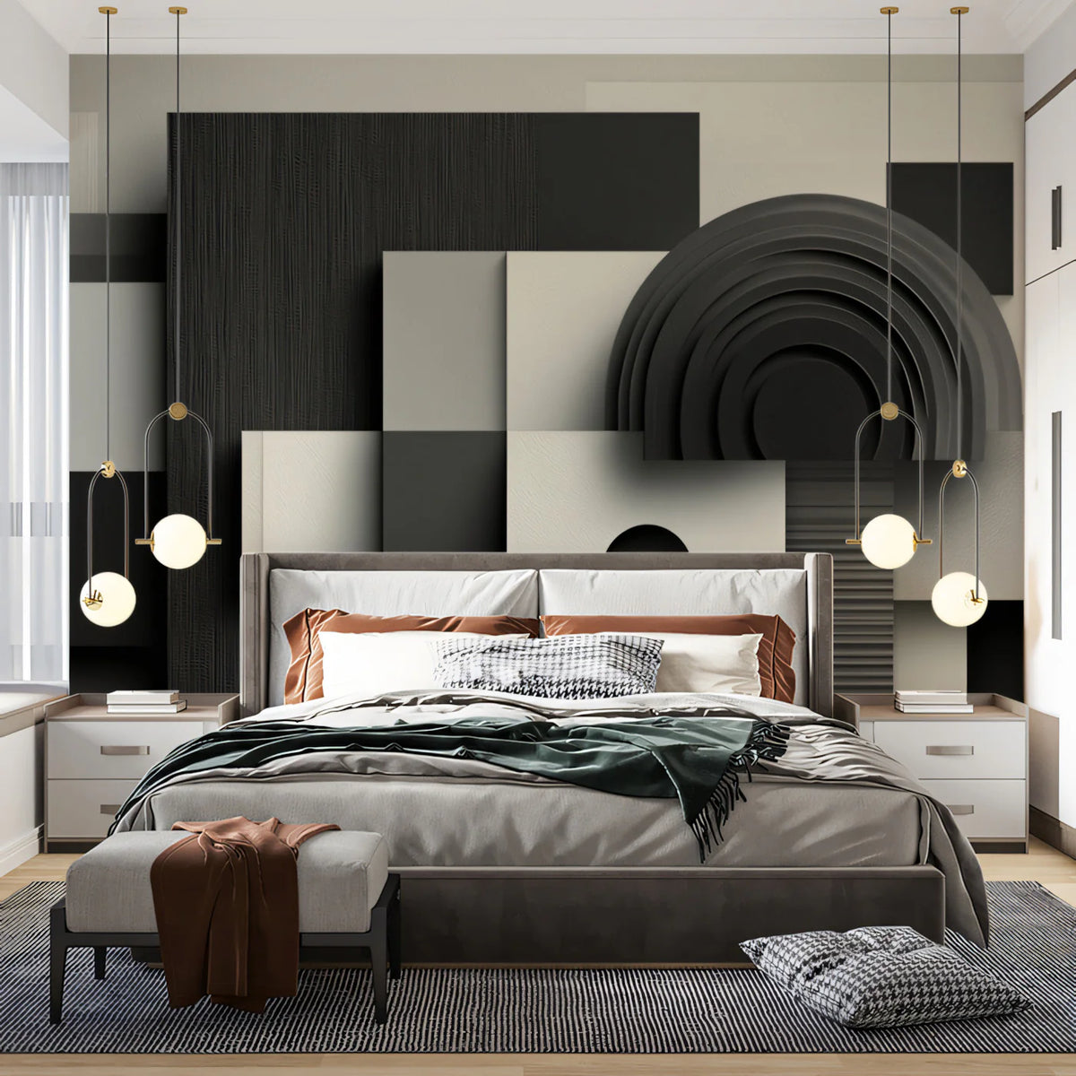 Abstract Geometric Blocks Mural Wallpaper in Monochrome Tones Mural Wallpaper - pure wallpaper artwork