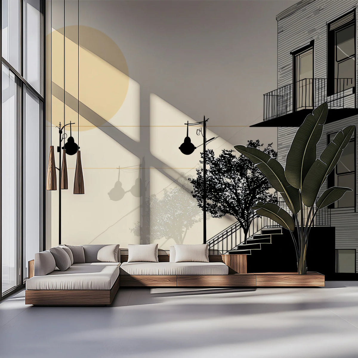 Minimalist City Silhouette Mural Wallpaper — Soft Sunset Tones Mural Wallpaper - pure wallpaper artwork