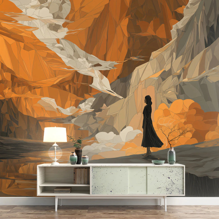 Abstract Canyon Landscape Mural Wallpaper — Modern Geometric Art Mural Wallpaper