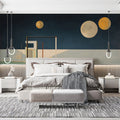 Modernist Geometric Landscape Mural Wallpaper in Midnight Blue Mural Wallpaper - pure wallpaper artwork