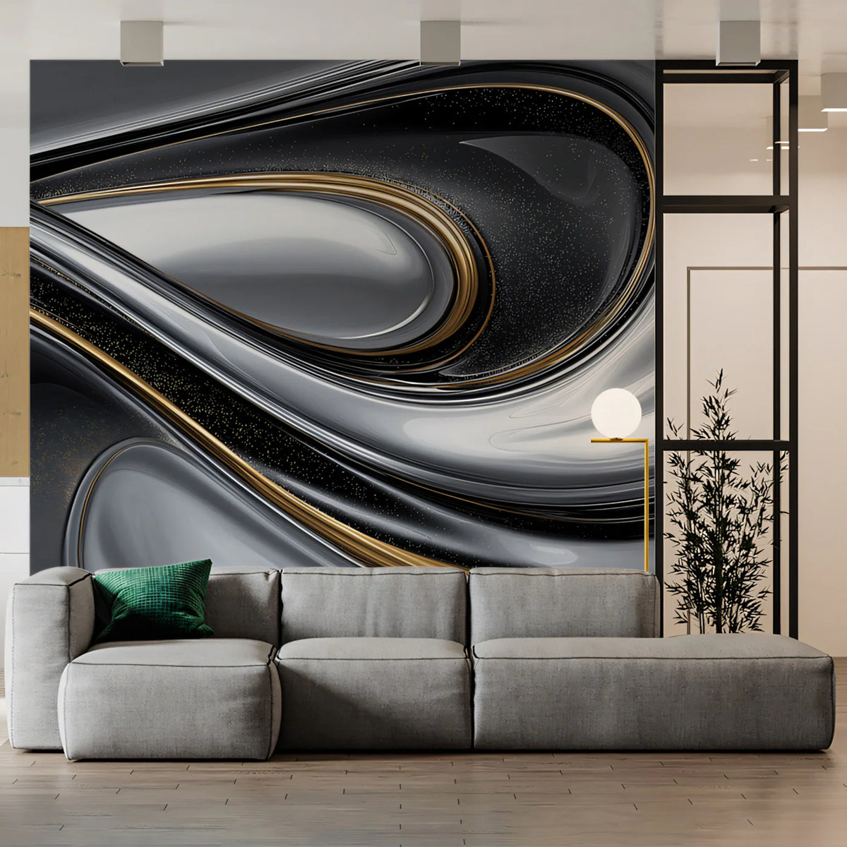 Metallic Flow Abstract Mural Wallpaper — Silver and Gold Swirls Mural Wallpaper - pure wallpaper artwork