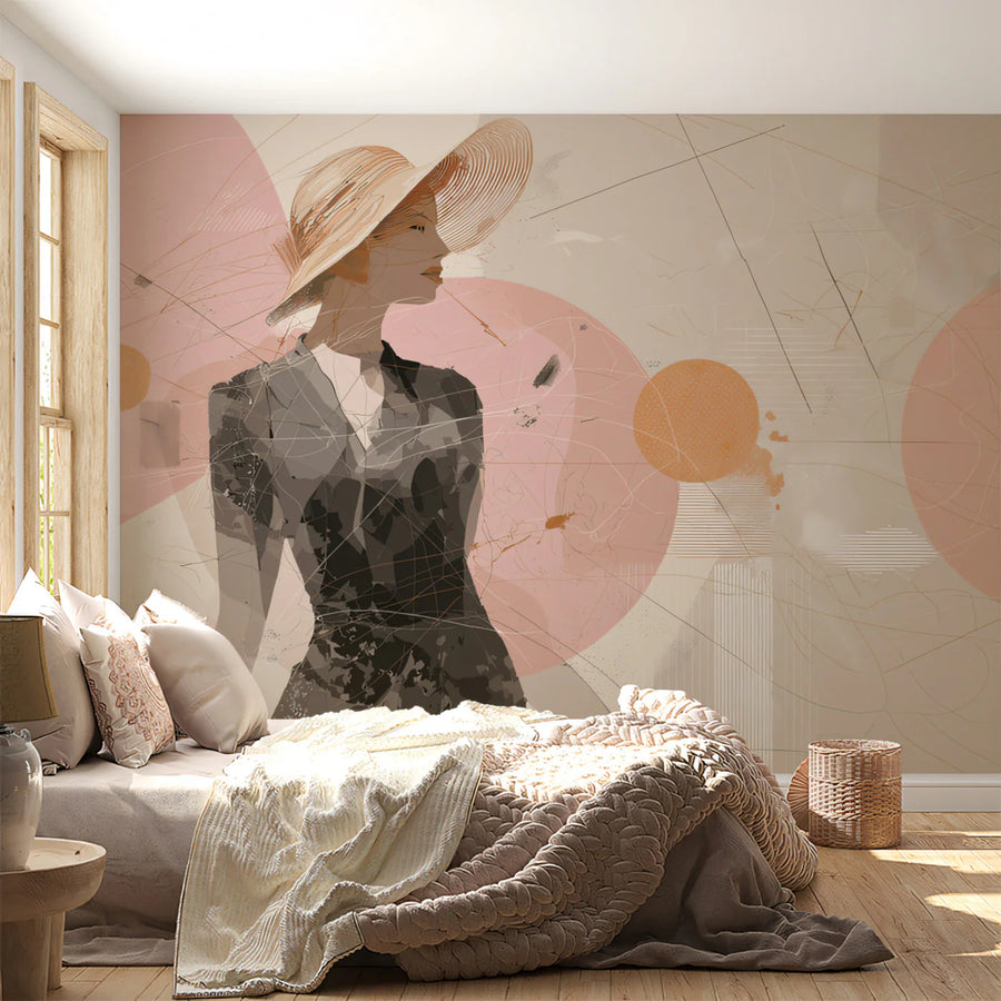 Abstract Fashion Illustration Mural Wallpaper — Contemporary Style Mural Wallpaper