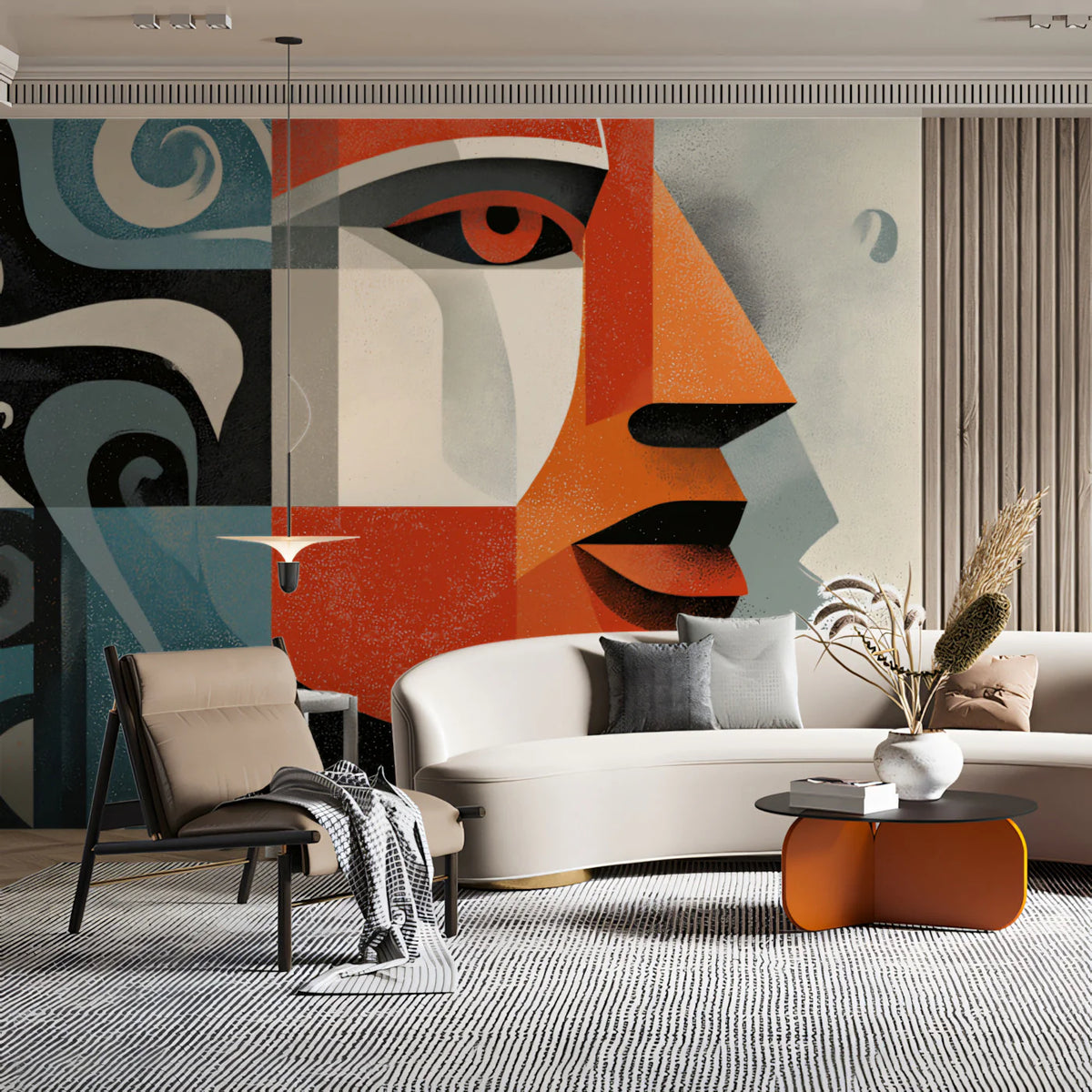 Abstract Cubist Profile Wallpaper Dynamic Geometric Face Art Mural Wallpaper - pure wallpaper artwork