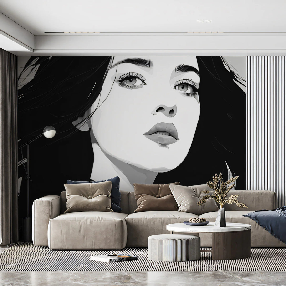 Monochrome Portrait Illustration Mural Wallpaper — Modern Art Mural Wallpaper - pure wallpaper artwork