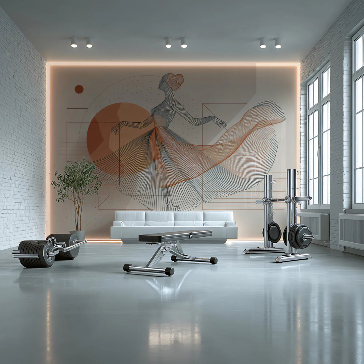Graceful Ballerina Line Art Mural Wallpaper — Soft Modern Aesthetic Mural Wallpaper - pure wallpaper artwork