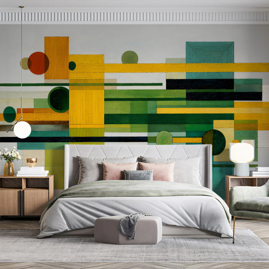 Bauhaus Inspired Abstract Mural Wallpaper — Mid Century Modern Art Mural Wallpaper