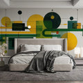 Abstract Bauhaus Geometric Mural Wallpaper in Green and Yellow Mural Wallpaper - pure wallpaper artwork