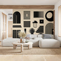 Abstract Black Geometric Icons Wallpaper Modernist Art Pattern Mural Wallpaper - pure wallpaper artwork