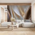 Fluid Silk Abstract Mural Wallpaper — Warm Cream and Bronze Waves Mural Wallpaper - pure wallpaper artwork