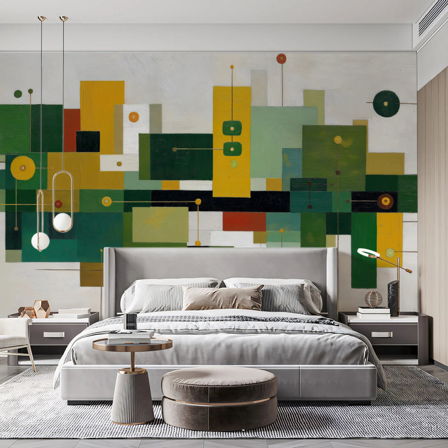Abstract Mid-Century Geometric Mural Wallpaper — Playful Shapes Mural Wallpaper