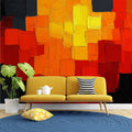 Abstract Impasto Cube Mural Wallpaper — Vibrant Warm Block Art Mural Wallpaper - pure wallpaper artwork
