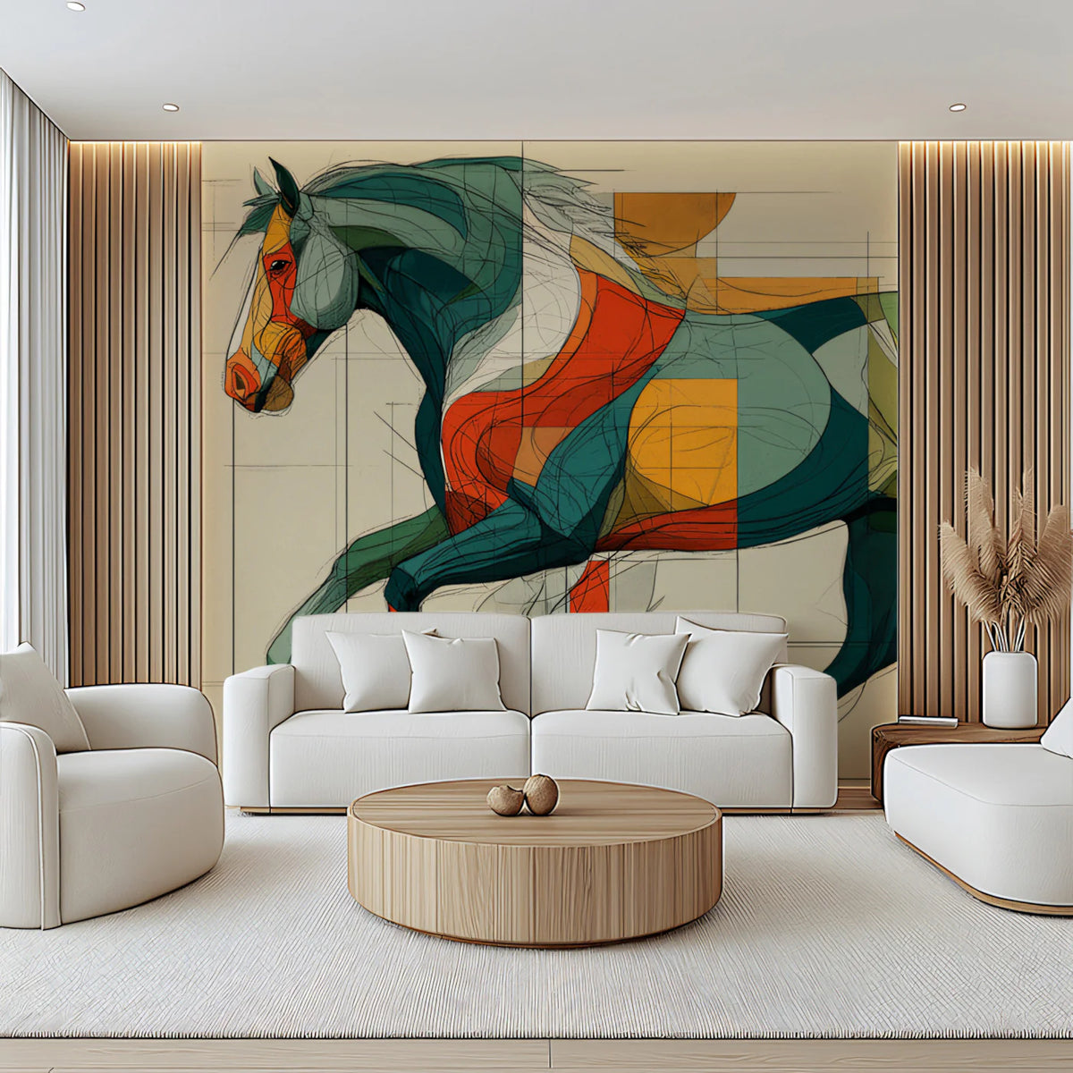 Abstract Galloping Horse Mural Wallpaper — Dynamic Equine Art Mural Wallpaper - pure wallpaper artwork