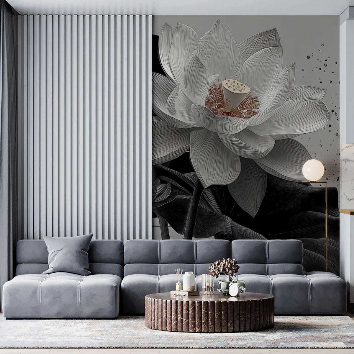Minimalist Lotus Bloom Mural Wallpaper — Modern Botanical Art Mural Wallpaper - pure wallpaper artwork