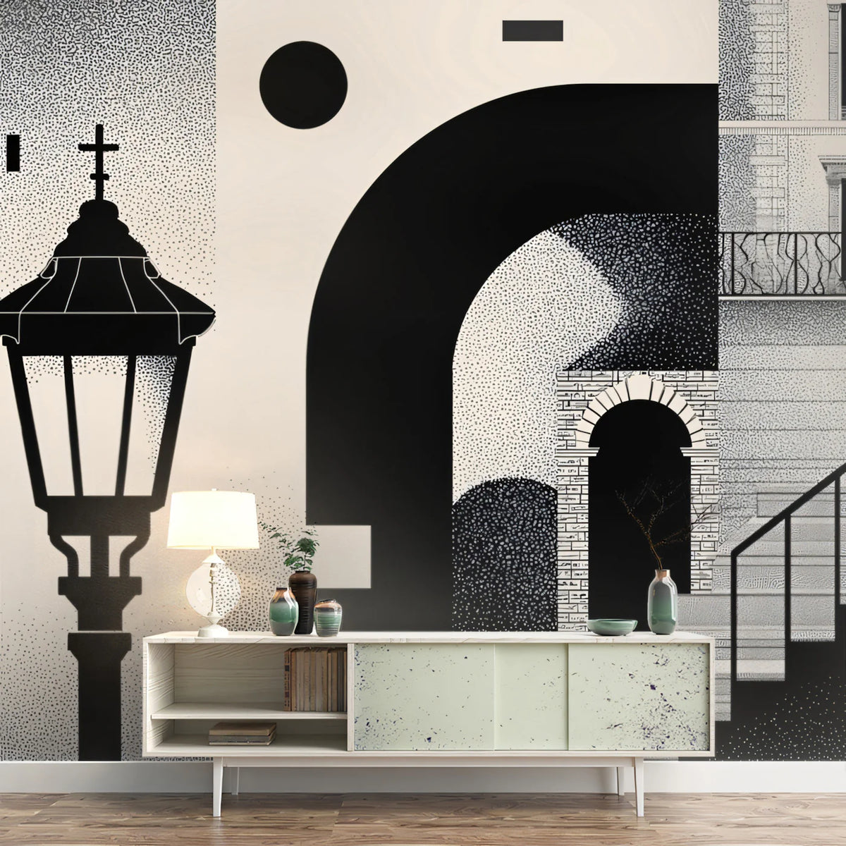Abstract Urban Grid Mural Wallpaper — Monochrome Architectural Art Mural Wallpaper - pure wallpaper artwork