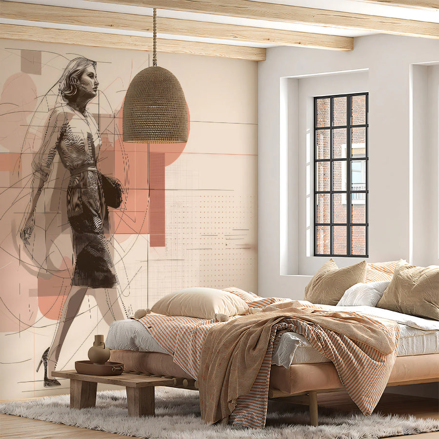 Abstract Fashion Sketch Mural Wallpaper — Modern Line Art Mural Wallpaper