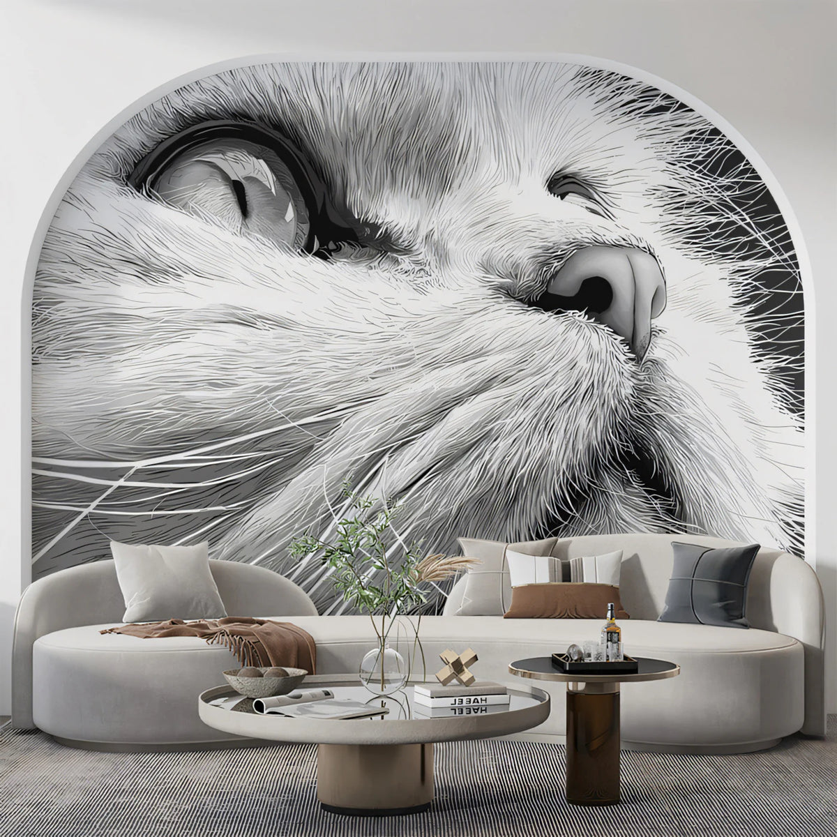 Majestic Feline Portrait Mural Wallpaper — Monochrome Art Decor Mural Wallpaper - pure wallpaper artwork