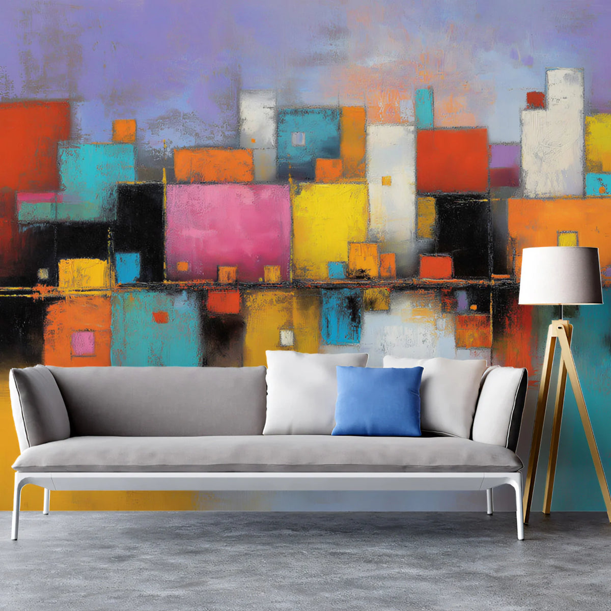 Abstract Urban Reflection Mural Wallpaper — Colorful Cityscape Art Mural Wallpaper - pure wallpaper artwork