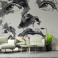 Intense Gaze Portrait Mural Wallpaper — Expressive Line Art Mural Wallpaper - pure wallpaper artwork