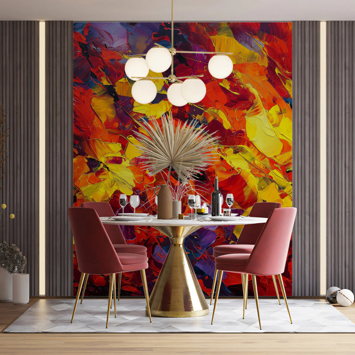 Fiery Impasto Abstract Mural Wallpaper — Vibrant Palette Knife Art Mural Wallpaper - pure wallpaper artwork