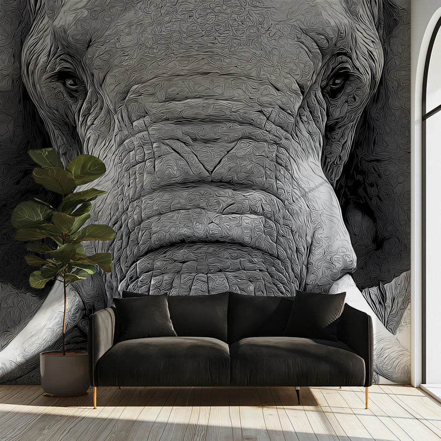 Elephant Portrait Mural Wallpaper — Bold Monochrome Wildlife Art Mural Wallpaper