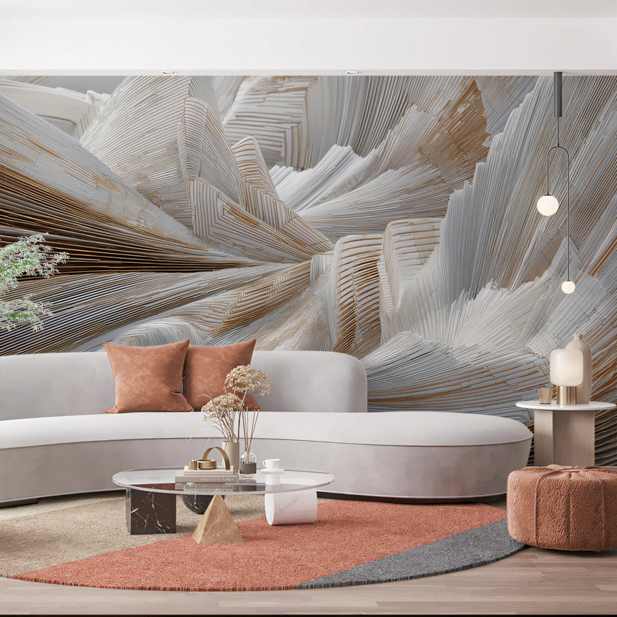Abstract Folded Paper Mural Wallpaper in Neutral and Warm Bronze Mural Wallpaper