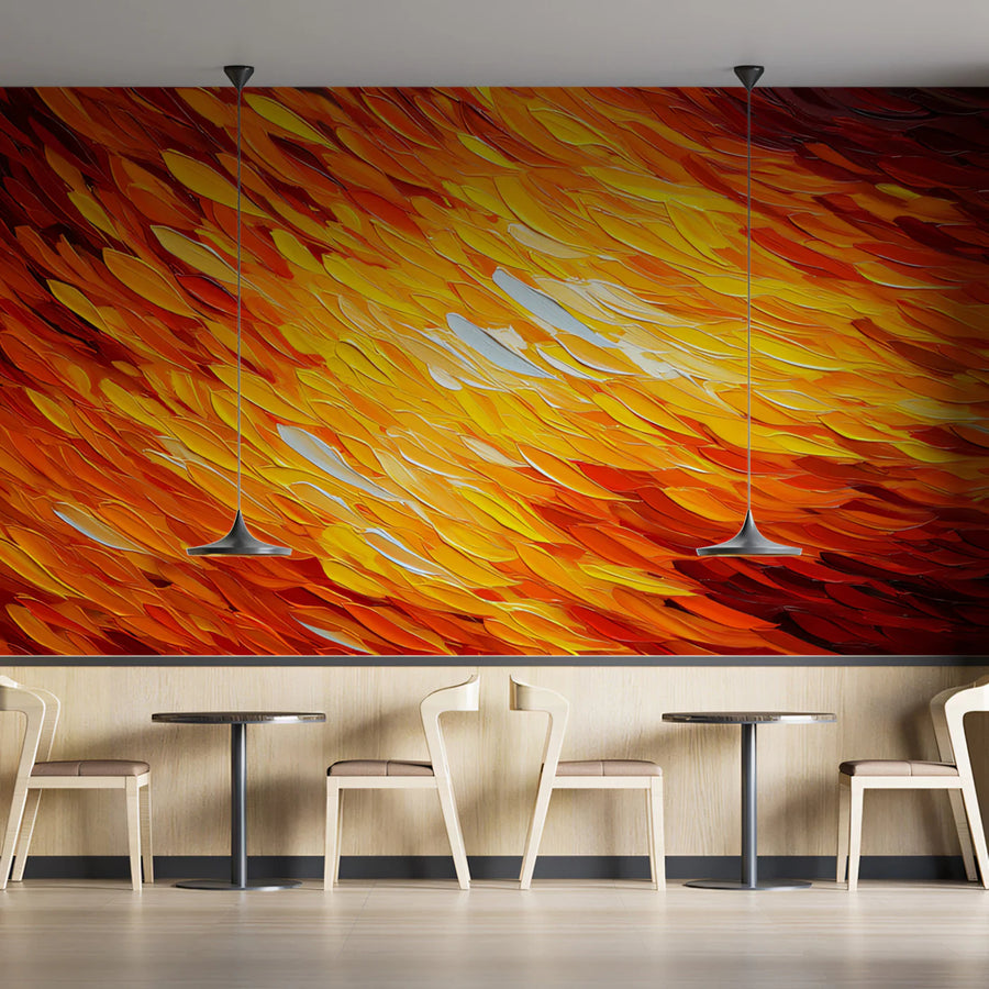 Fiery Impasto Abstract Mural Wallpaper — Vibrant Brushstroke Art Mural Wallpaper