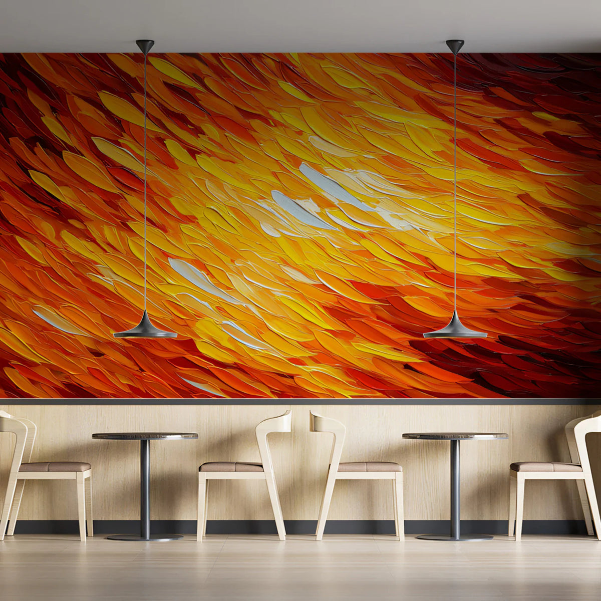 Fiery Impasto Abstract Mural Wallpaper — Vibrant Brushstroke Art Mural Wallpaper - pure wallpaper artwork