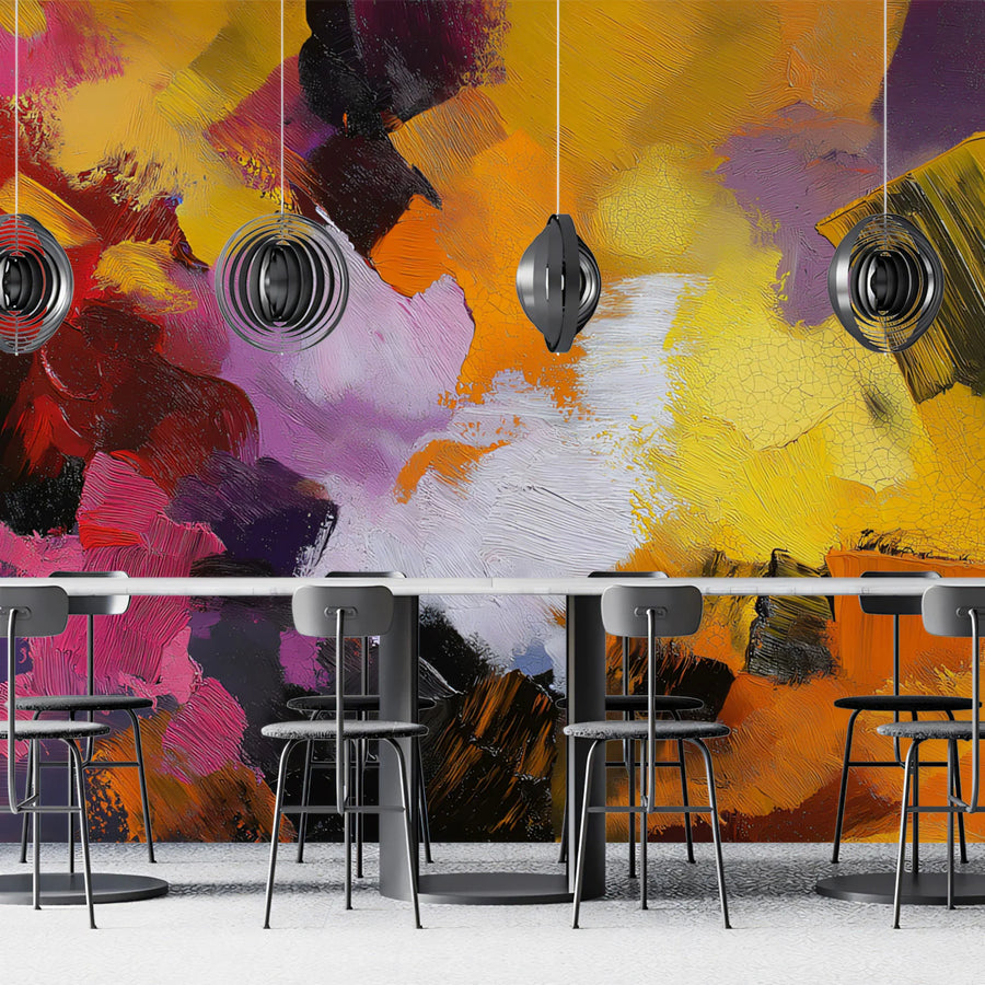 Abstract Impasto Brushstroke Mural Wallpaper — Golden Ochre Art Mural Wallpaper