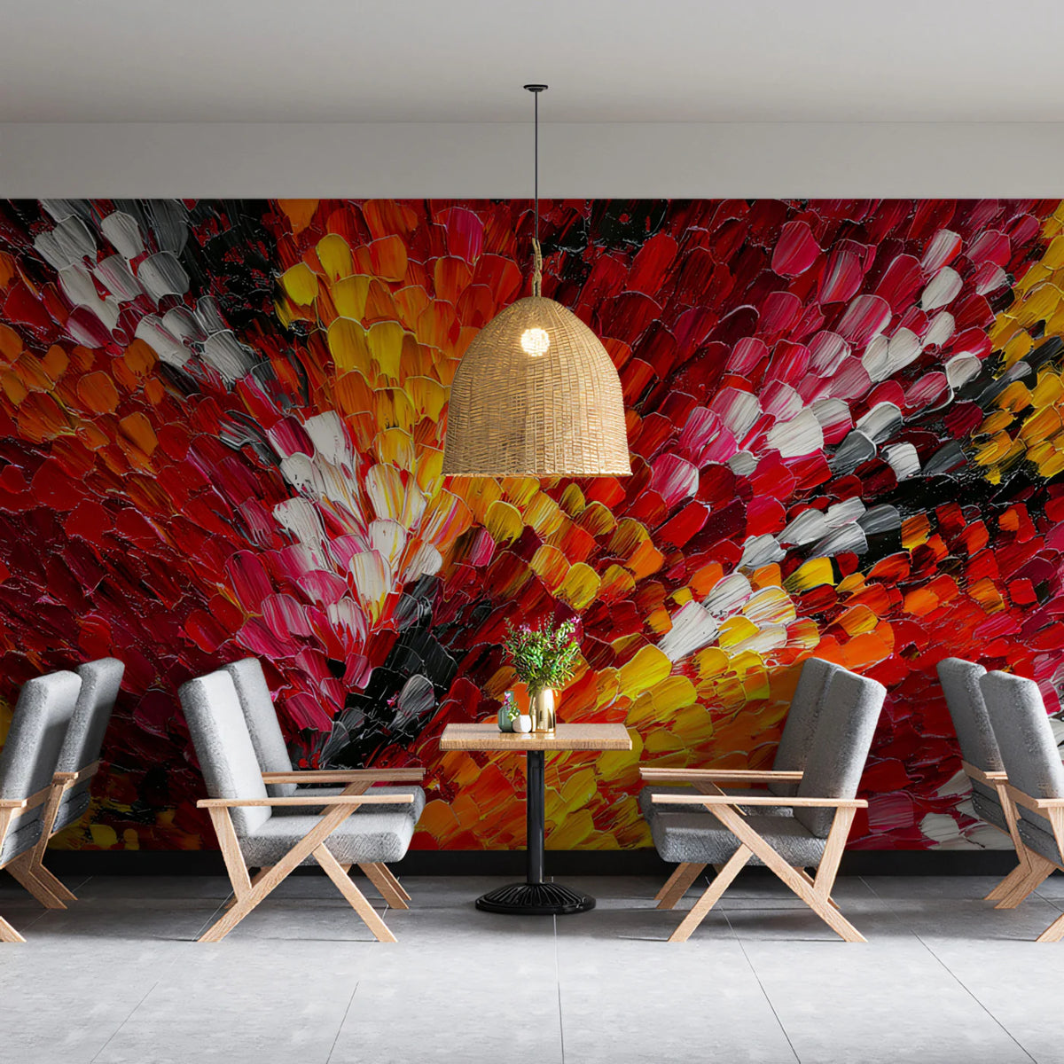 Fiery Petal Impasto Mural Wallpaper — Vibrant Abstract Art Mural Wallpaper - pure wallpaper artwork