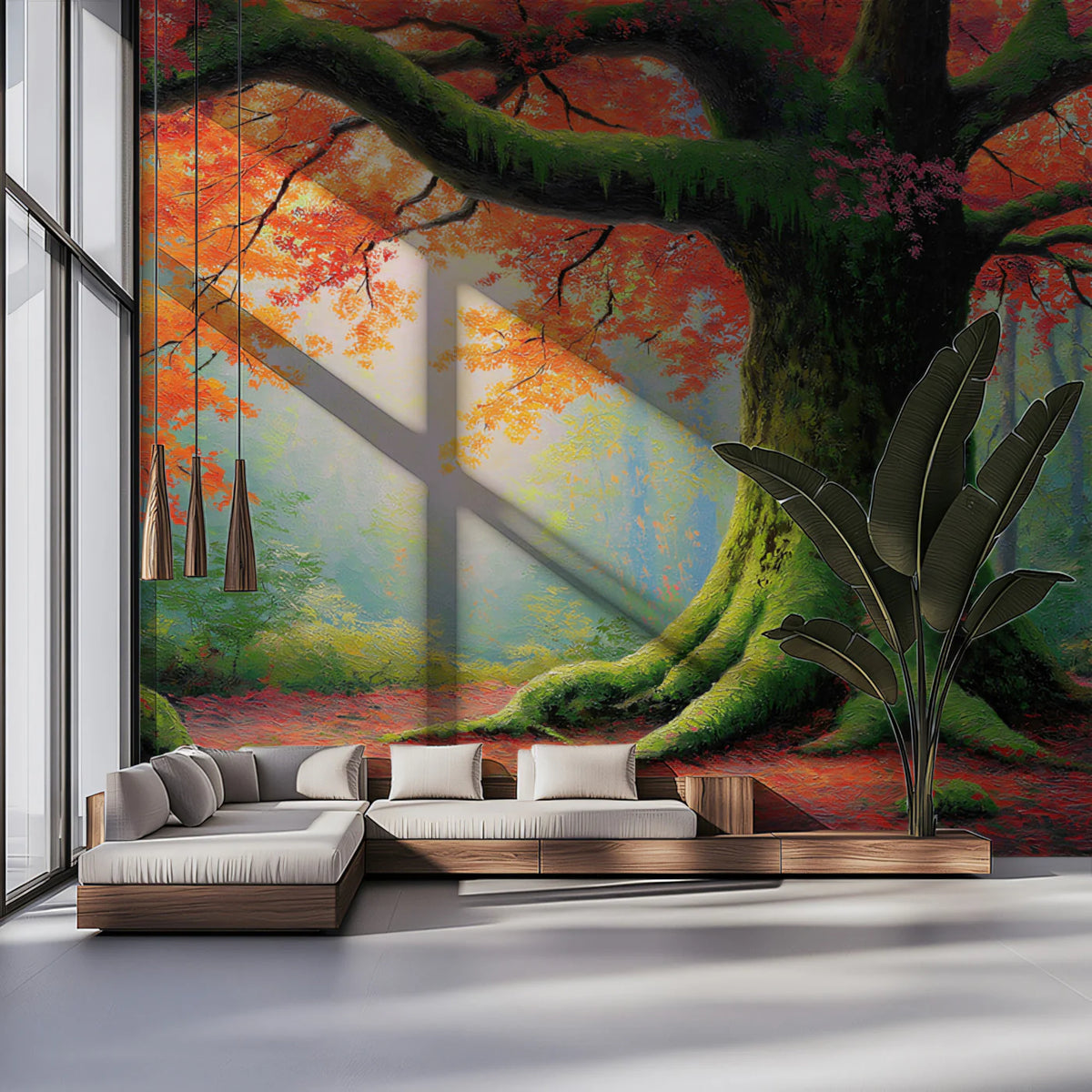 Autumn Oak Forest Mural Wallpaper — Impressionistic Tree Scene Mural Wallpaper - pure wallpaper artwork