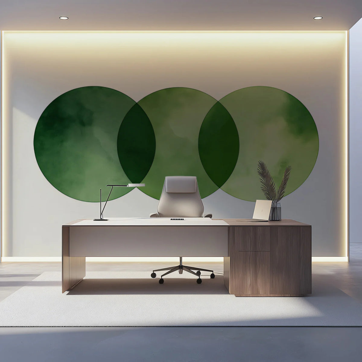 Interlocking Green Circles Mural Wallpaper — Modern Minimalist Art Mural Wallpaper - pure wallpaper artwork