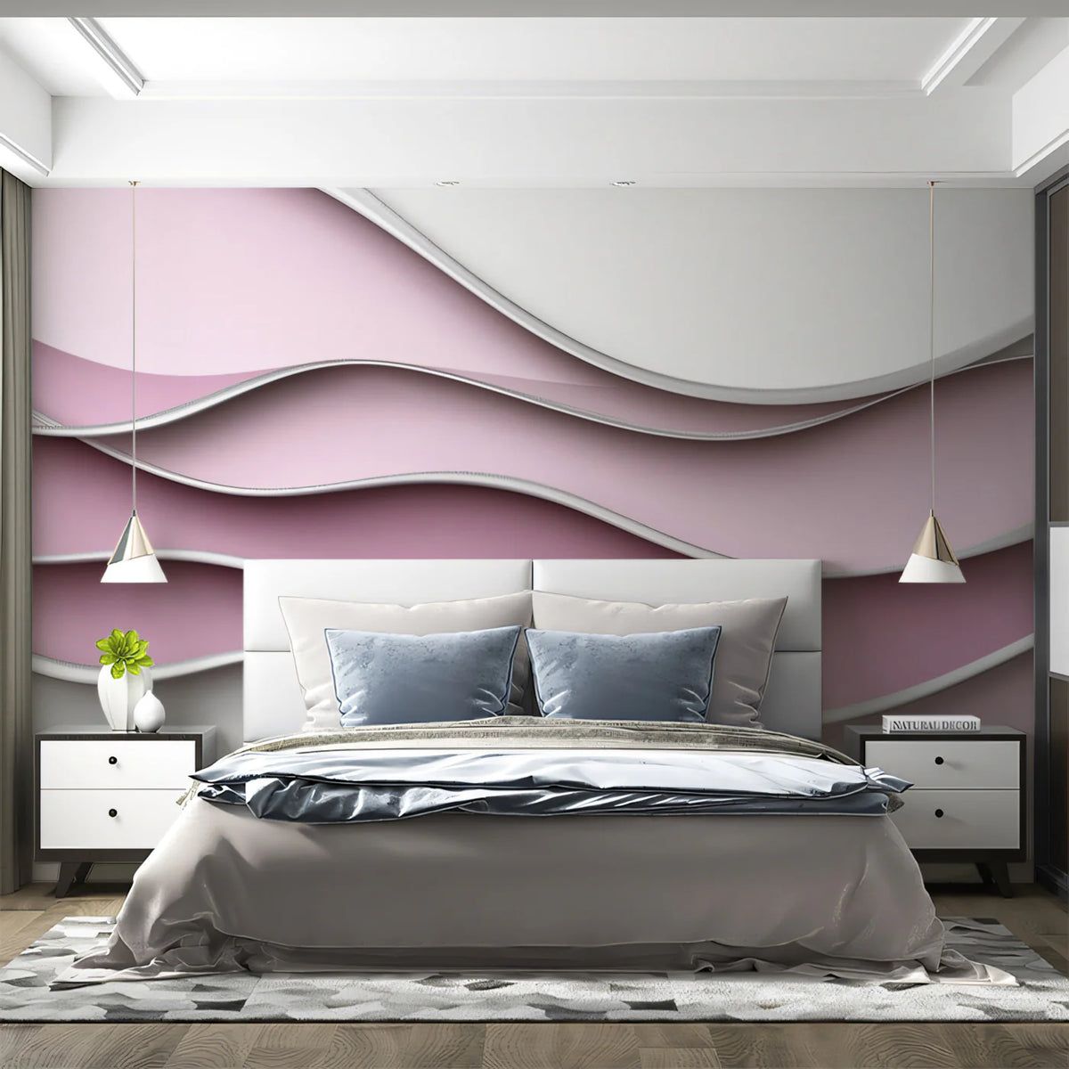Abstract Wavy Pink Layered Mural Wallpaper — Modern Fluid Art Mural Wallpaper - pure wallpaper artwork