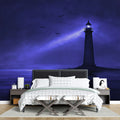 Midnight Lighthouse Mural Wallpaper — Ethereal Coastal Scene Mural Wallpaper - pure wallpaper artwork