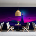 Neon Lighthouse Night Mural Wallpaper — Cinematic Coastal Art Mural Wallpaper - pure wallpaper artwork