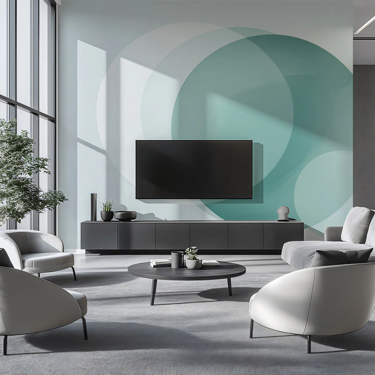 Overlapping Circles Mural Wallpaper — Minimalist Seafoam Geometry Mural Wallpaper - pure wallpaper artwork