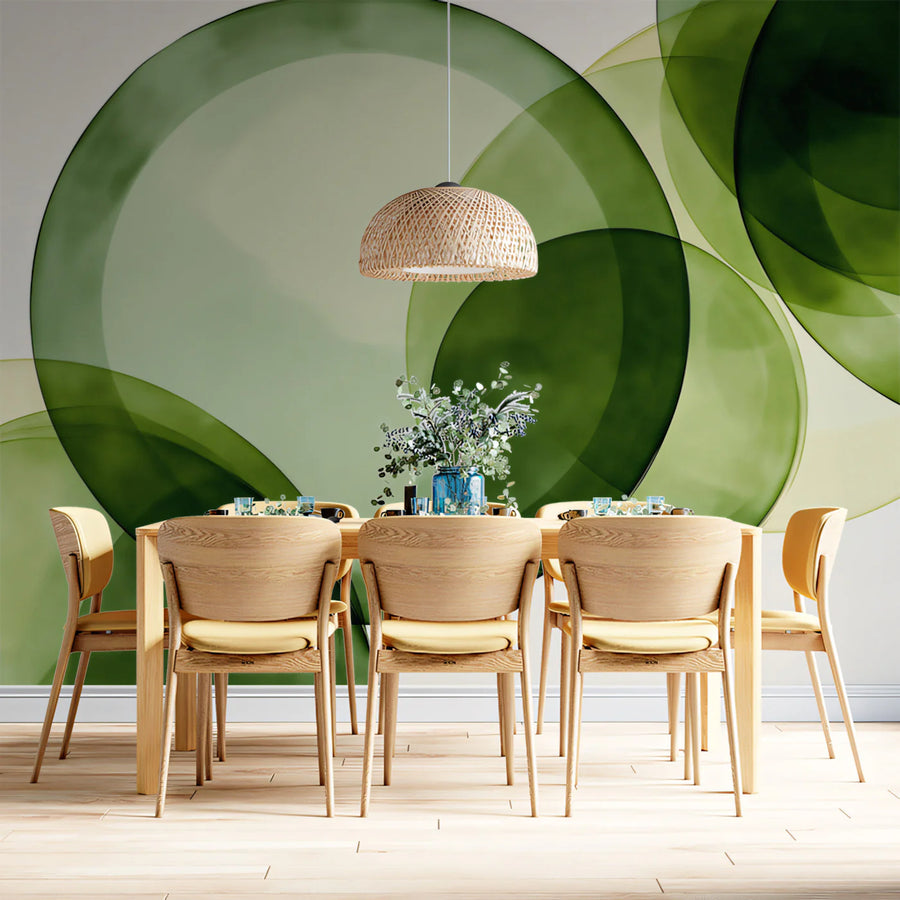 Abstract Overlapping Circles Mural Wallpaper in Green and Yellow Mural Wallpaper