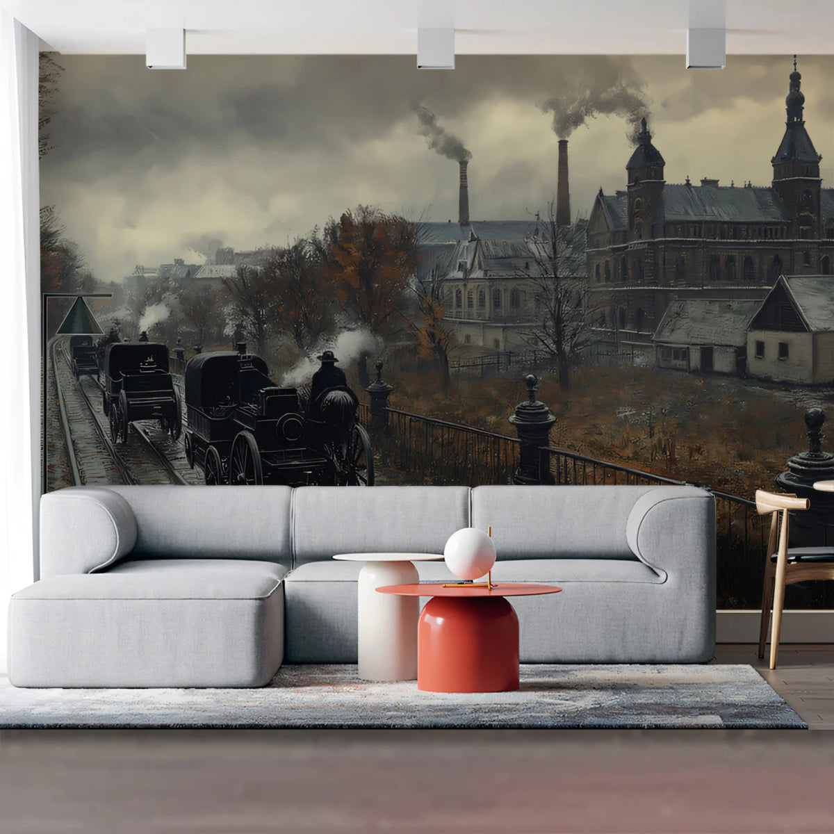 Industrial Heritage Train Mural Wallpaper — Moody Urban Landscape Mural Wallpaper - pure wallpaper artwork