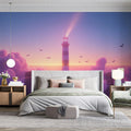 Lighthouse Above Clouds Mural Wallpaper — Dreamy Coastal Sunset Mural Wallpaper - pure wallpaper artwork