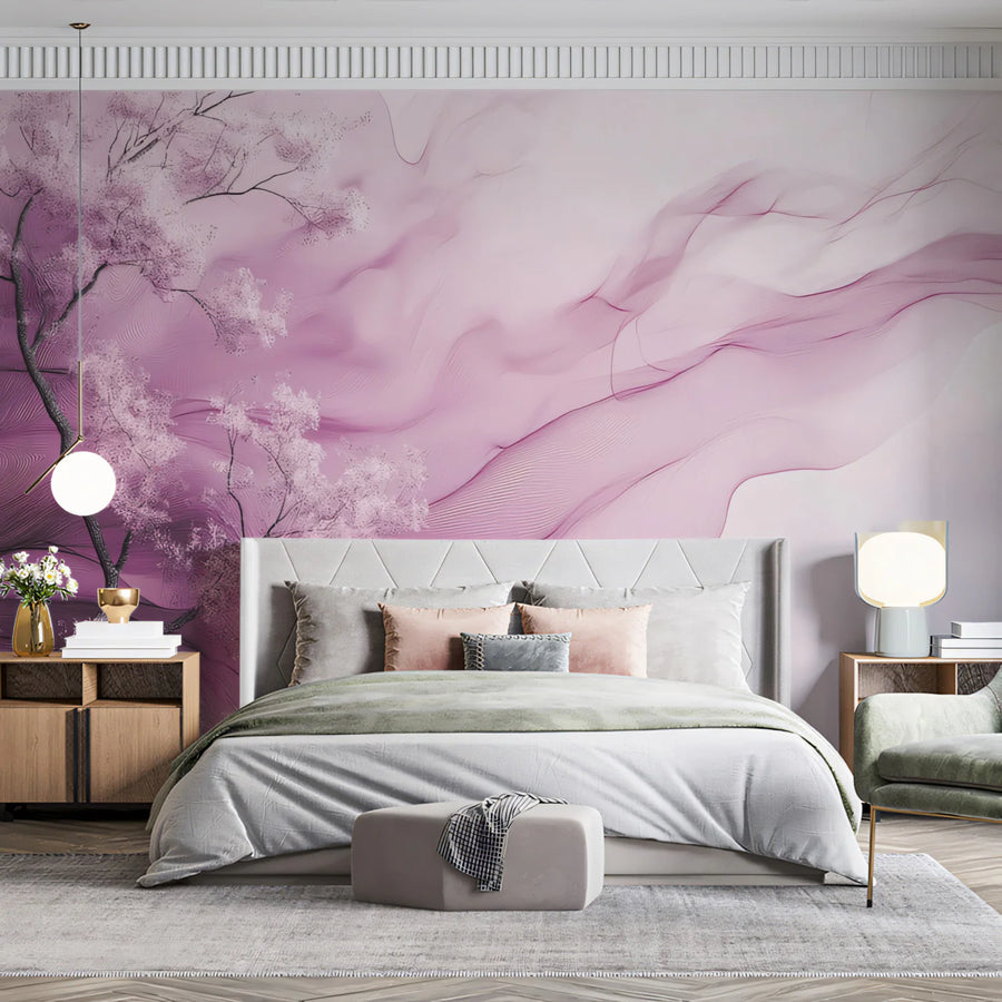 Blossom Tree and Flowing Mist Mural Wallpaper — Abstract Art Mural Wallpaper