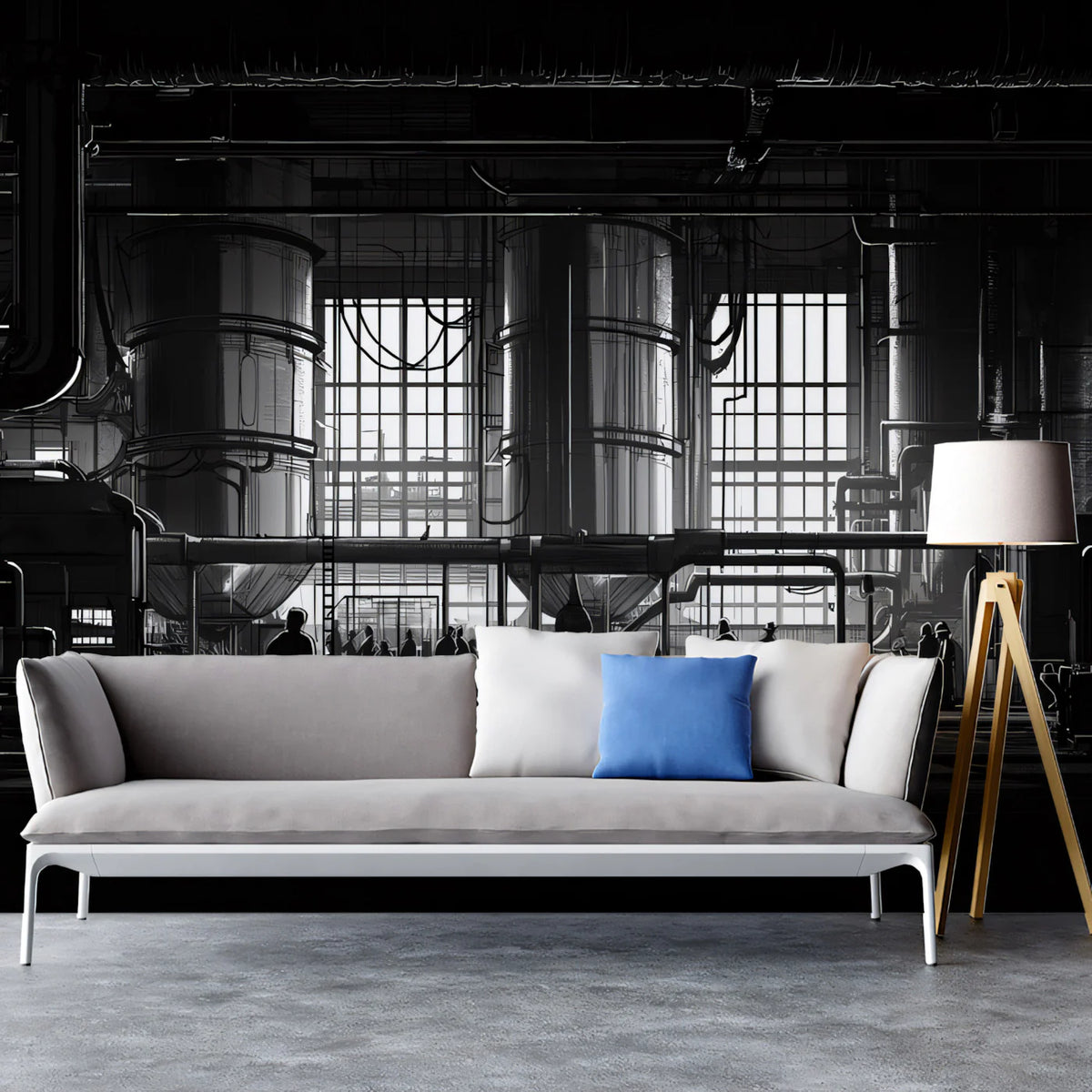 Industrial Factory Hall Mural Wallpaper — Monochrome Urban Art Mural Wallpaper - pure wallpaper artwork