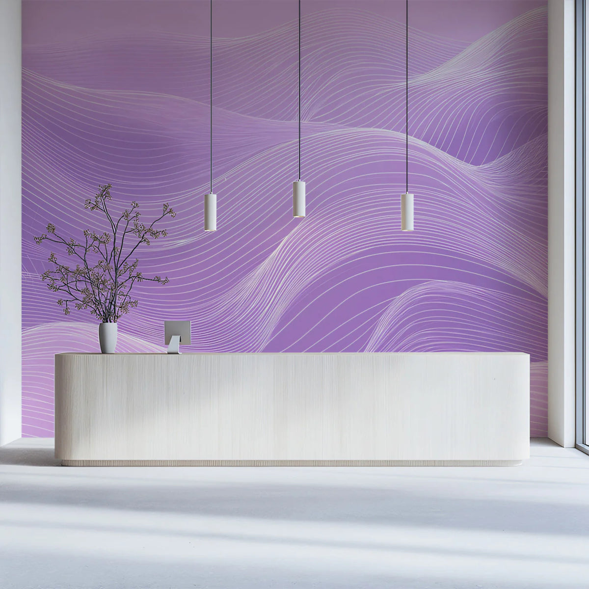 Abstract Lavender Wave Mural Wallpaper — Modern Fluid Line Art Mural Wallpaper - pure wallpaper artwork