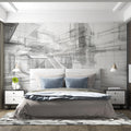 Architectural Sketch Mural Wallpaper — Modern Monochrome Blueprint Mural Wallpaper - pure wallpaper artwork