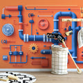 Industrial Blueprint Mural Wallpaper — Modern Geometric Art Mural Wallpaper - pure wallpaper artwork