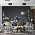 Industrial Nightscape Mural Wallpaper — Monochrome Factory Scene Mural Wallpaper - pure wallpaper artwork