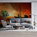 Industrial Sunset Harbor Mural Wallpaper — Low Poly Cargo Scene Mural Wallpaper - pure wallpaper artwork