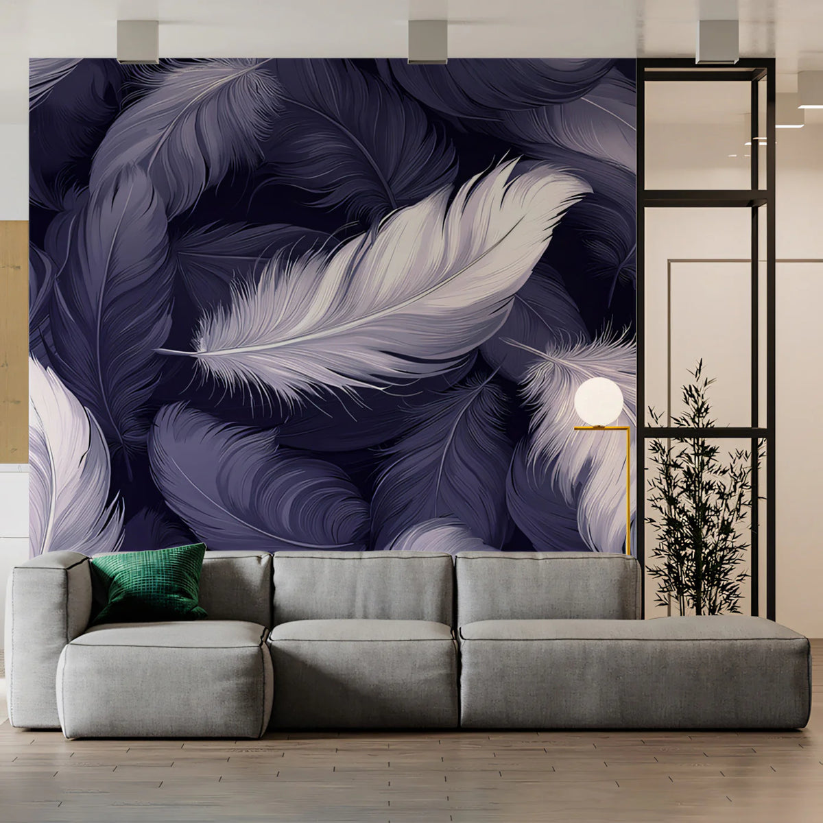 Floating Purple Feather Mural Wallpaper — Ethereal Art Pattern Mural Wallpaper - pure wallpaper artwork