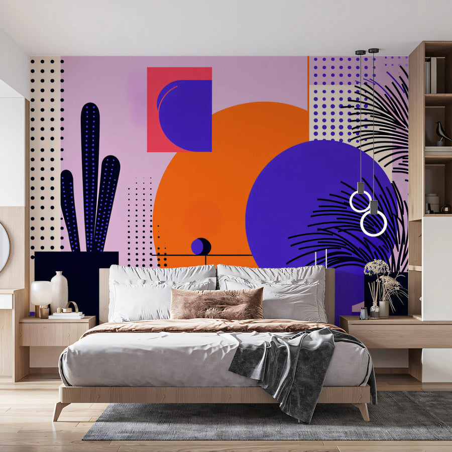 Abstract Plant Pop Art Mural Wallpaper — Vibrant Geometric Decor Mural Wallpaper