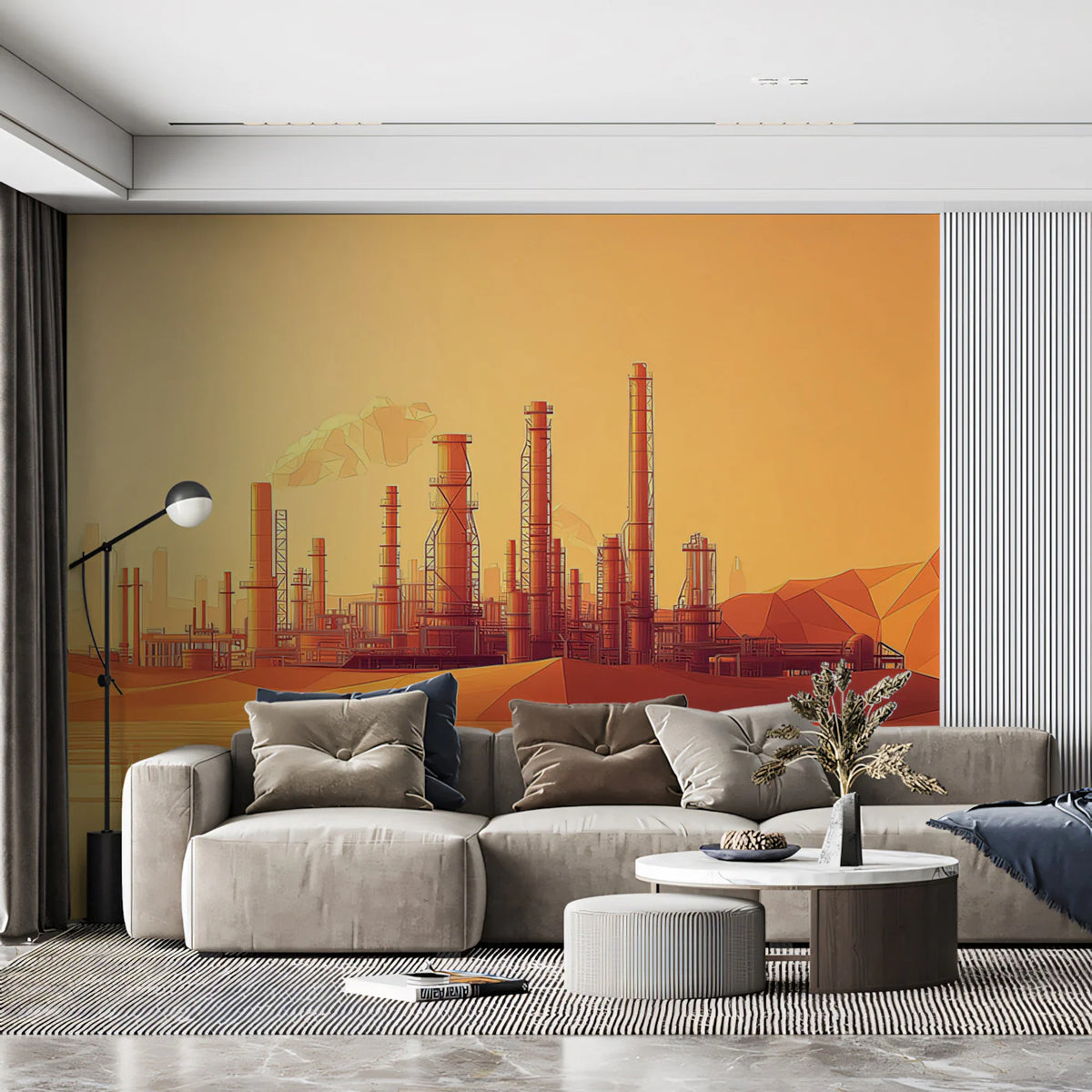 Abstract Industrial Refinery Mural Wallpaper — Sunset Horizon Mural Wallpaper - pure wallpaper artwork