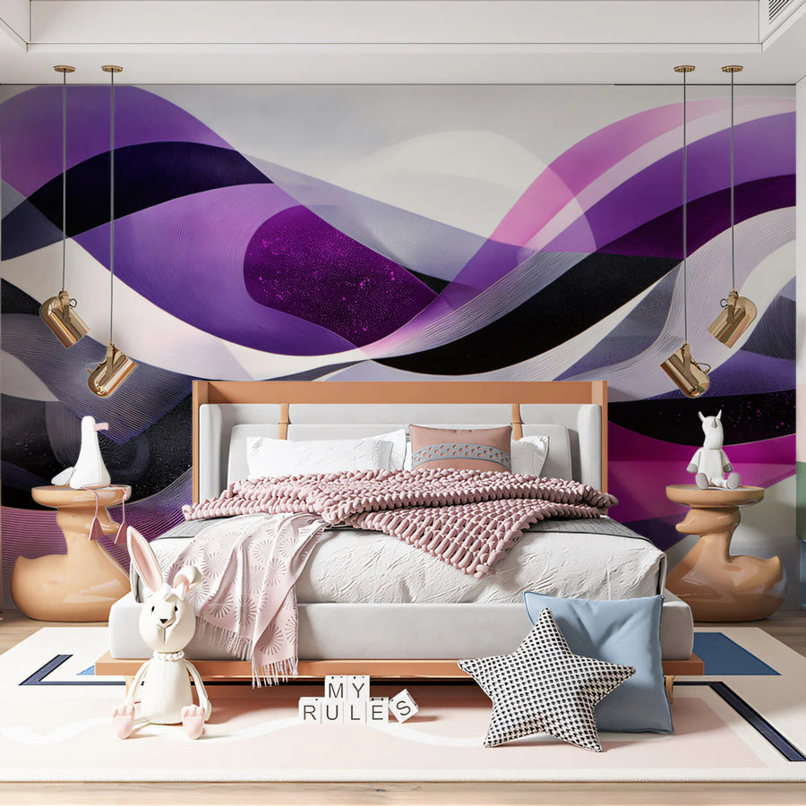 Abstract Violet Wave Mural Wallpaper — Dynamic Modern Art Mural Wallpaper