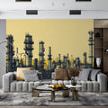 Industrial Factory Horizon Mural Wallpaper — Urban Silhouette Mural Wallpaper - pure wallpaper artwork